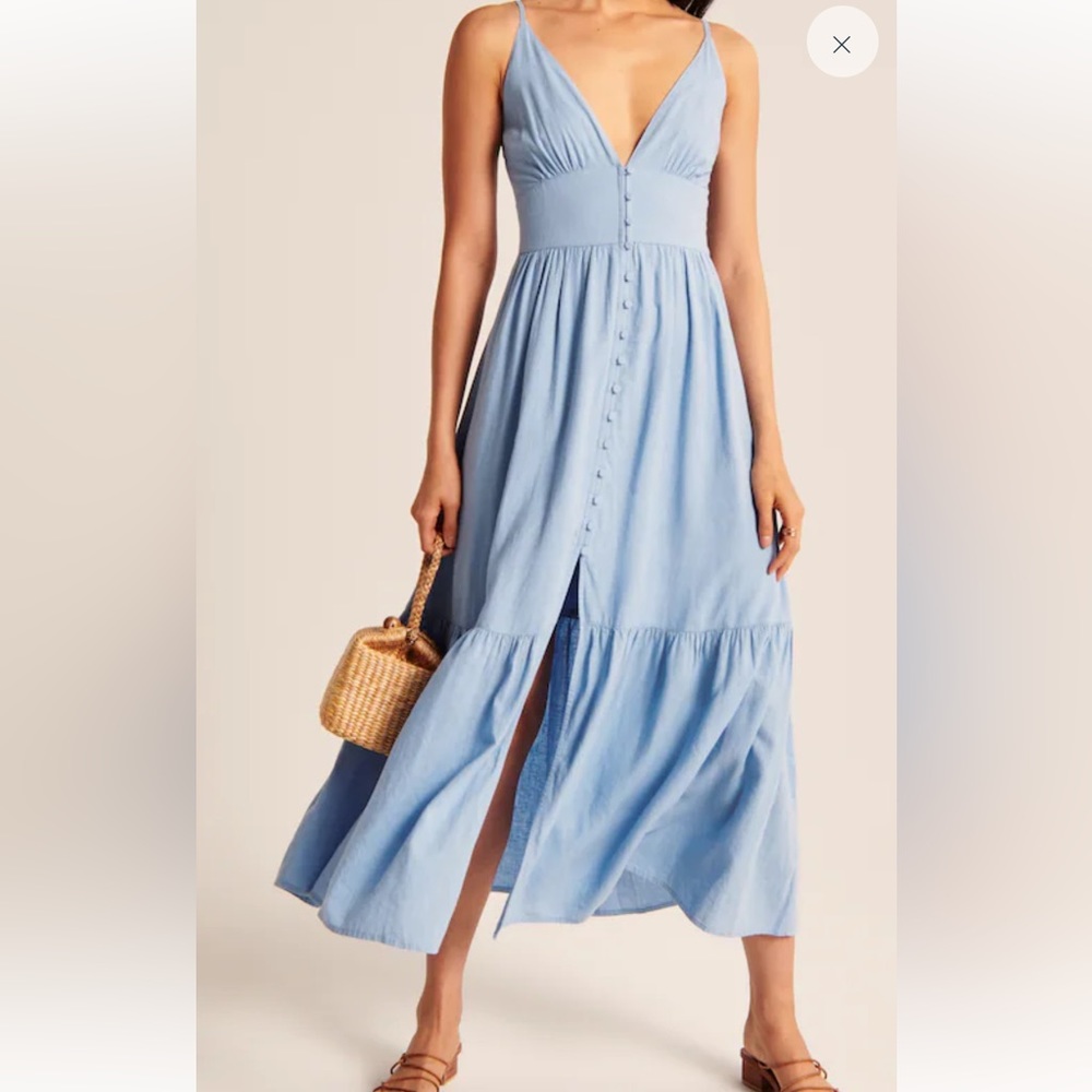Abercrombie Button-Through Maxi Dress, small petite, blue